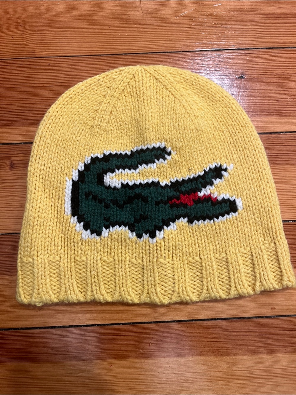 Lacoste Big Croc Wool Blend Beanie Hat Yellow